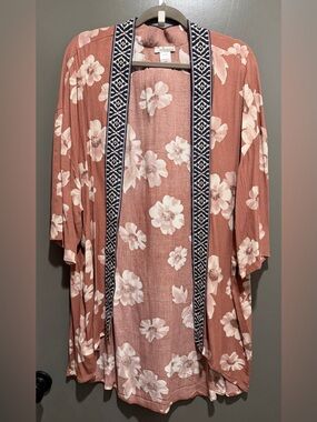 Floral Open Front Kimono in Dusty Rose